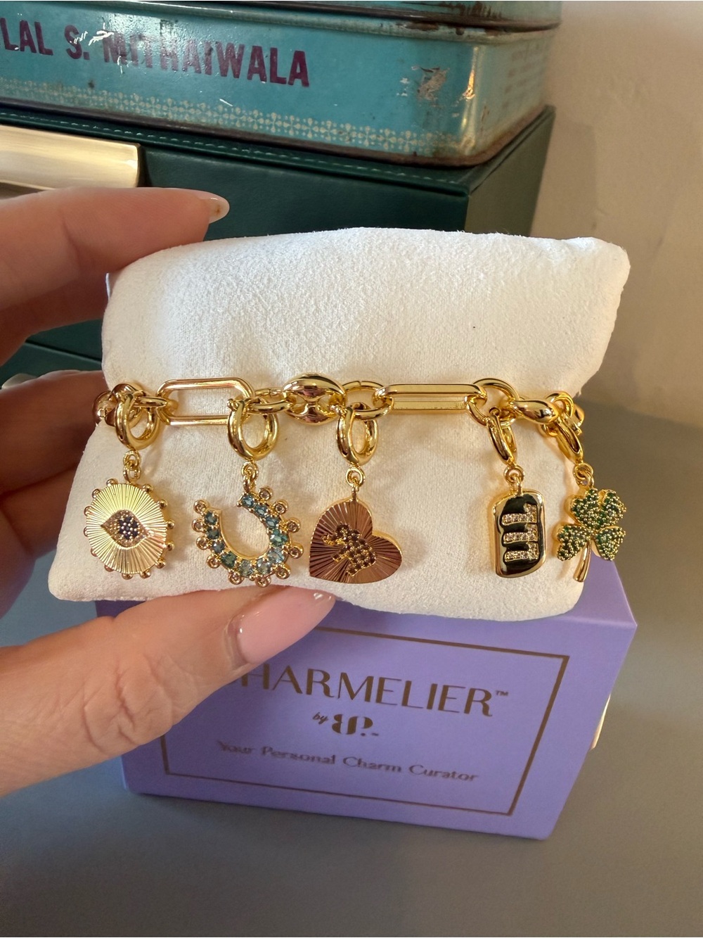 Charmelier Bomb Party What A Lucky Girl! Gold Tone Charm Bracelet BP Unicorn